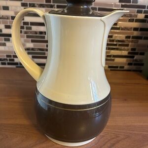Vintage Thermos Cream and Brown Coffee Carafe
